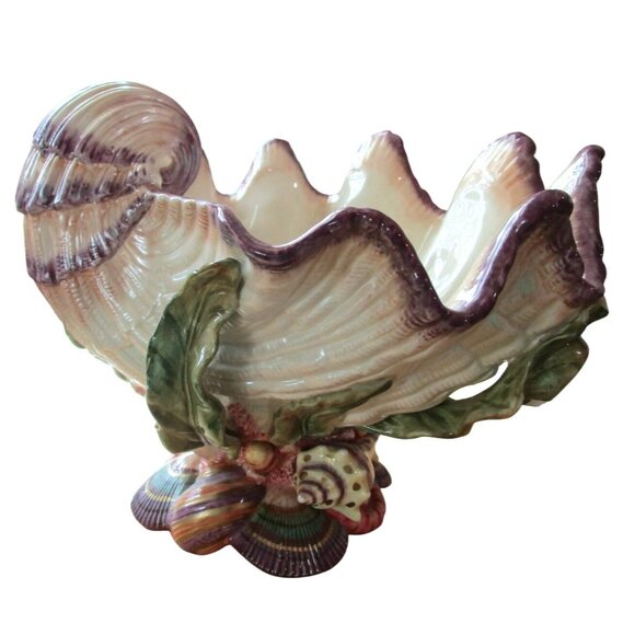 Vintage Fitz & Floyd Oceana Shell Centerpiece Bowl Y2K Retired GUC Small Chips - Picture 4 of 16